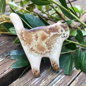 Handmade pottery cat pin
